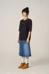Cable Washing Short-Sleeved Knitwear - Navy