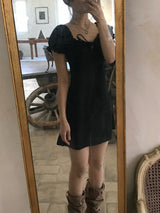 Garden Square Puff Shirring Ribbon Mini Dress