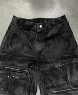 WASH-DENIM CARGO PANTS MULTI POCKET (Black)