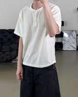 Near Henley Neck Cropped Knit Short Sleeve