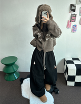 スノーフラワーカラーノルディックツーウェイジッパーニットジップアップ❤🖤🤎🩶🤍5カラー