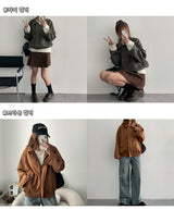 Hana Slit Collar Suede Jumper