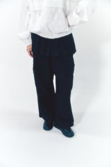Pleats Skirt Cargo Pants Set Black