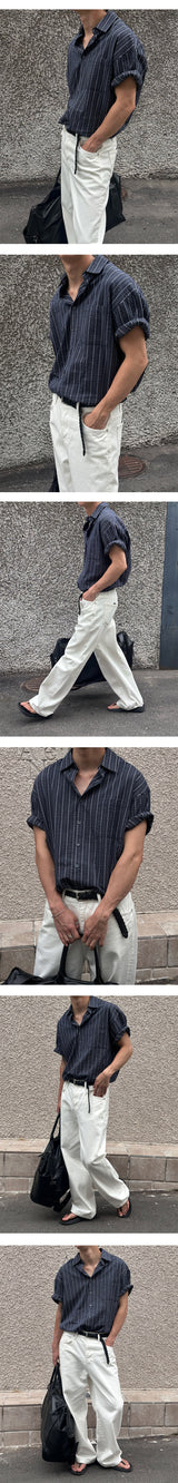 [S-XL] ホワイトハーフバンディングワイドパンツ