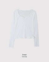 Lua Shirring Lace Frill Rib T-Shirt (4color)