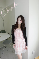 peach chiffon frill lace dress (cardigan set)