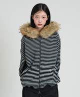 STRIPE WINGS FUR HOODIE ZIP-UP