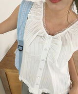 Dabin Lace Shirring Button Sleeveless Blouse 2 Colors