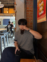 Vine sripe waffle short sleeve