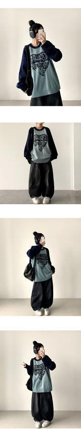 Pintz waist banding denim wide balloon pants