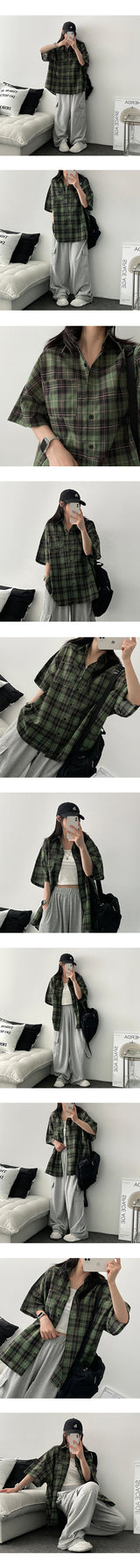 Mondel レトロチェッカード半袖シャツ
