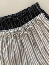 Diner Vertical Stripe Waist Banding Linen Long Summer Pants 2 Colors