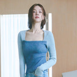 LAYERED SQUARE NECK KNIT - LIGHT BLUE