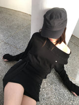[ID] Logo Off-Shoulder Sweatshirt (Choker Set) (Black)