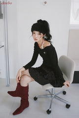 レッドスエード4cmロングブーツ