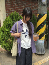 [unisex] ナユヒパープル半袖チェックシャツ