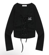 MARING EYELET LACE-UP CORSET LONG SLEEVE T (3COLOR)