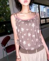(2color) Ditsy Flower Lace Shirring Sleeveless Top