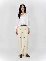 PUPPY EMBROIDERED CREAM DYED STRAIGHT DENIM code 26226