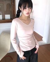 Monve Side Shirring V-neck T-shirt