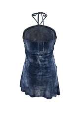 POCKET PRINTING HALTERNECK DRESS / BLUE