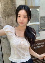 #RS Dot Puff Frill Short Sleeve Blouse + Scrunchie Set