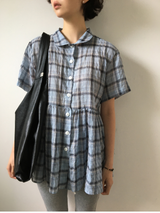 Weds check short-sleeve blouse (2color)