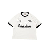 PEANUT STAIN - アクティブ カーシブ リンガー アイボリー ボクシー オーバーサイズド Tシャツ