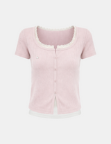 Haze Lace Neck Ribbed T-shirt