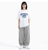 オーバーフィットクルーネックユニバーシティカーモ半袖Tシャツ ホワイトブルー
