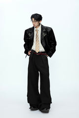 Pin Detail Geisha Print Leather Jacket