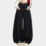 Navy-cut High-waist Mixed Denim Pants