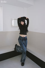 Vintage washed wide denim pants
