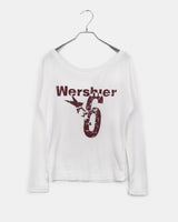 Dua Number Star-printing unbalanced off-shoulder long-sleeve T-shirt