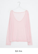 Levui Summer See-through V-Neck Layered Long Sleeve Tee