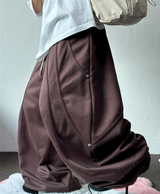 KOREAN/HIGH QUALITY 🤍🩶 AURA RIVET SEMI BALLOON WIDE LONG PANTS 🩶🤎🖤🤍 - 4 COLORS