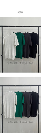 [BASIC ITEM] Cable round neck half knit(4color)