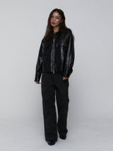 Eco Leather Bomber Jacket_Black