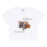 Cat Save The World キトゥンハーフTシャツ (White, Black)