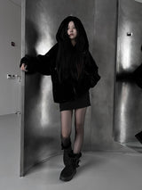 mink fur two-way hooded zip-up (2color)