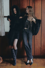 VERA BELTED BOOT-CUT DENIM black