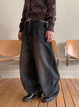 [unisex] リノンウォッシングワイドデニムパンツ