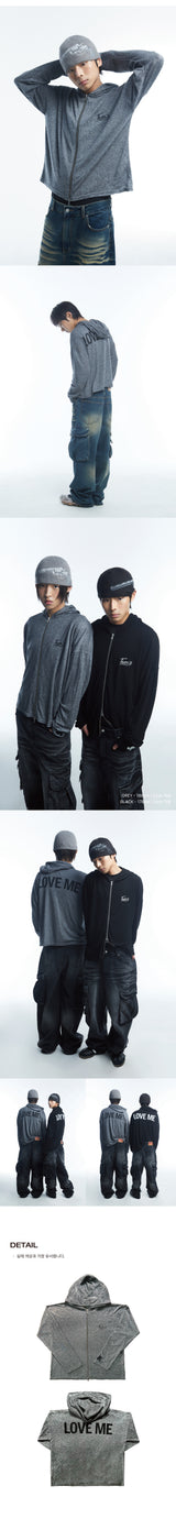 LOVE ME Sleeve Hoodie Zipup GREY
