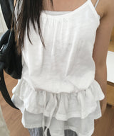 Veronica Hem Frill Tiered String Sleeveless Blouse (2 colors)