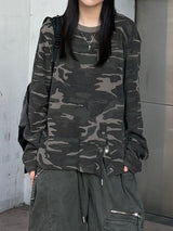 camo snap waffle long sleeve t-shirt