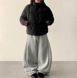 テリーフリースサイドピンタックインシジョンストリングワイドパンツ