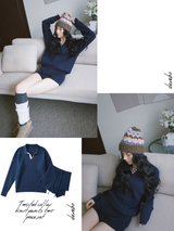 Twisted collar knit pants two-piece set
