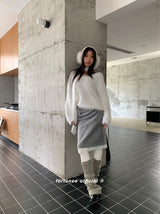 gray lace midi wool skirt