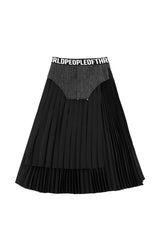 Denim Combination Pleated Skirt
