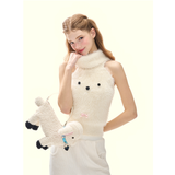 [GirlyFancyClub] Super Cute 3D dog face soft mink fur knit sleeveless high neck cold shoulder tank top